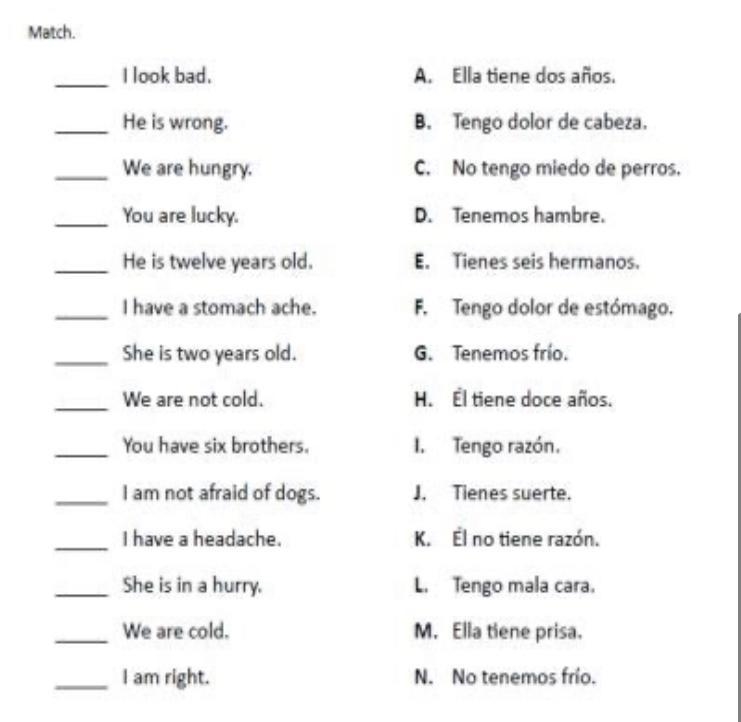 Match the Spanish words to English-example-1