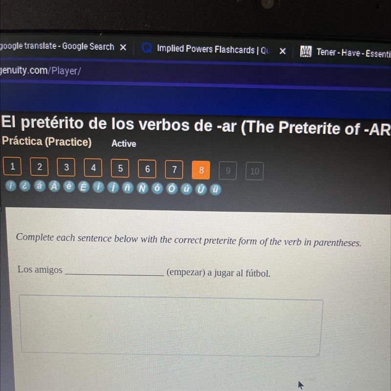 Complete each sentence below with the correct preterite form of the verb in parentheses-example-1