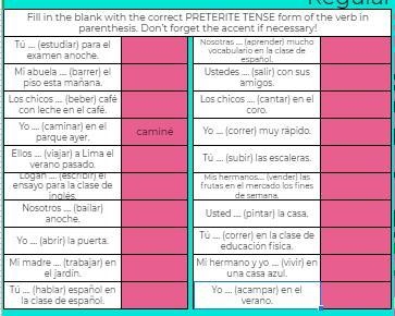 Fill in the blank with the correct PRETERITE TENSE form of the verb in parenthesis-example-1