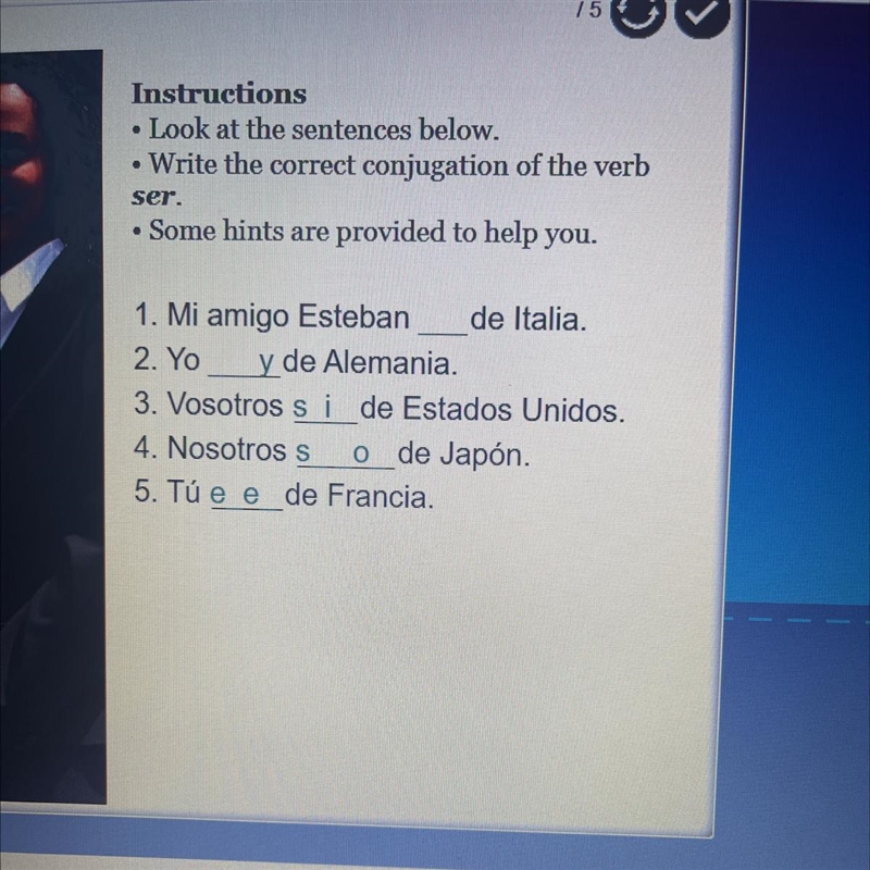 Instructions Look at the sentences below. • Write the correct conjugation of the verb-example-1