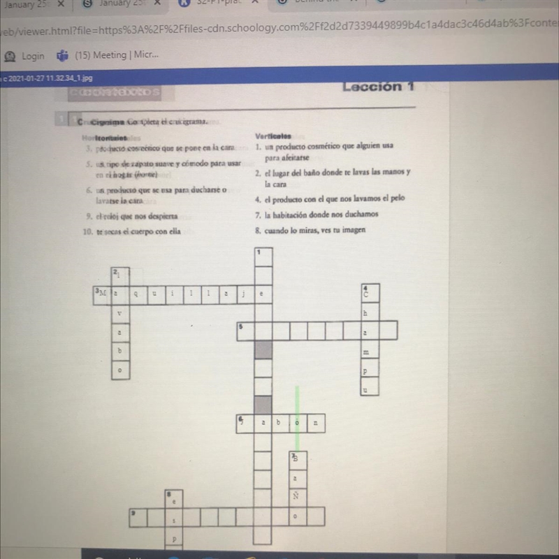 Spanish crossword Please only need questions 1 and 5 and 9.-example-1