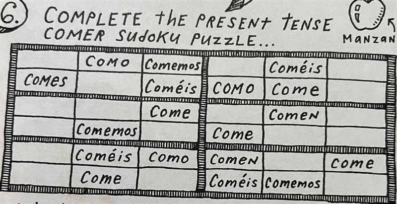 COMPLETE thE PRESENT TENSE C COMER Sudoku puzzle-example-1