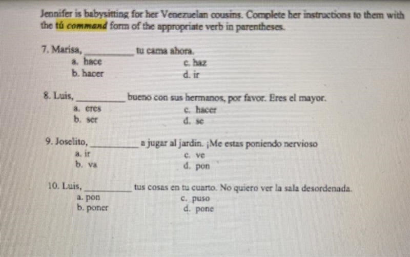 Spanish Irregular affirmative TU commands.-example-1