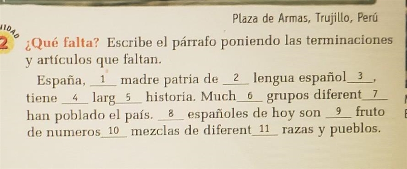 Actividad 2. Que falta? Escribe el parrafo poniendo las terminaciones y artículos-example-1