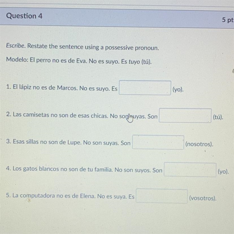 Please help! Restate the sentence using a possessive pronoun-example-1