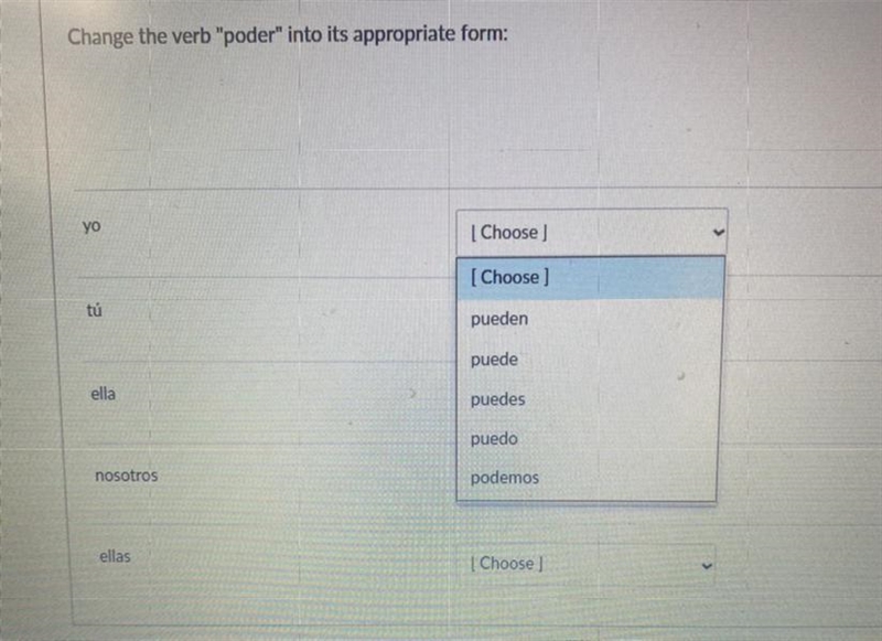 Change the verb “poder” into it’s appropriate form:-example-1
