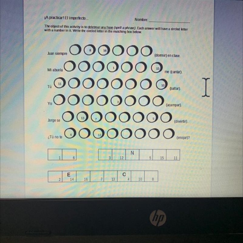 ¡A practicar! El imperfecto... Nombre: The object of this activity is to deletrear-example-1