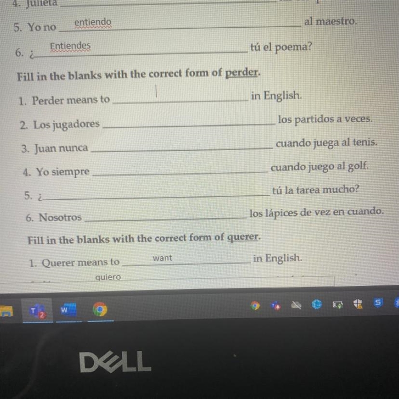 Fill in the blanks with the correct form of perder stem changing ir verbs e-ie-example-1