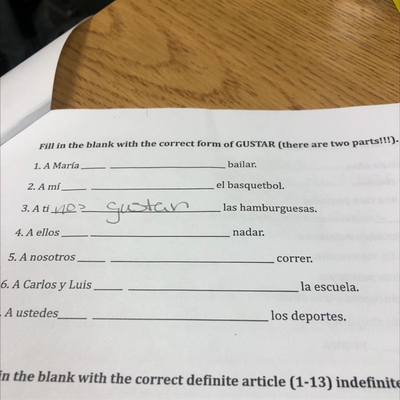 Fill in the blank with the correct form of GUSTAR (there are two parts!!!). 1. A Mar-example-1