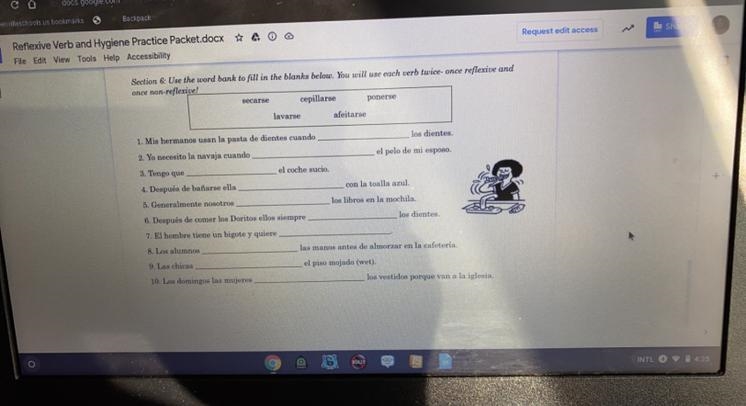 Reflexive verb and hygiene practice packet-example-1