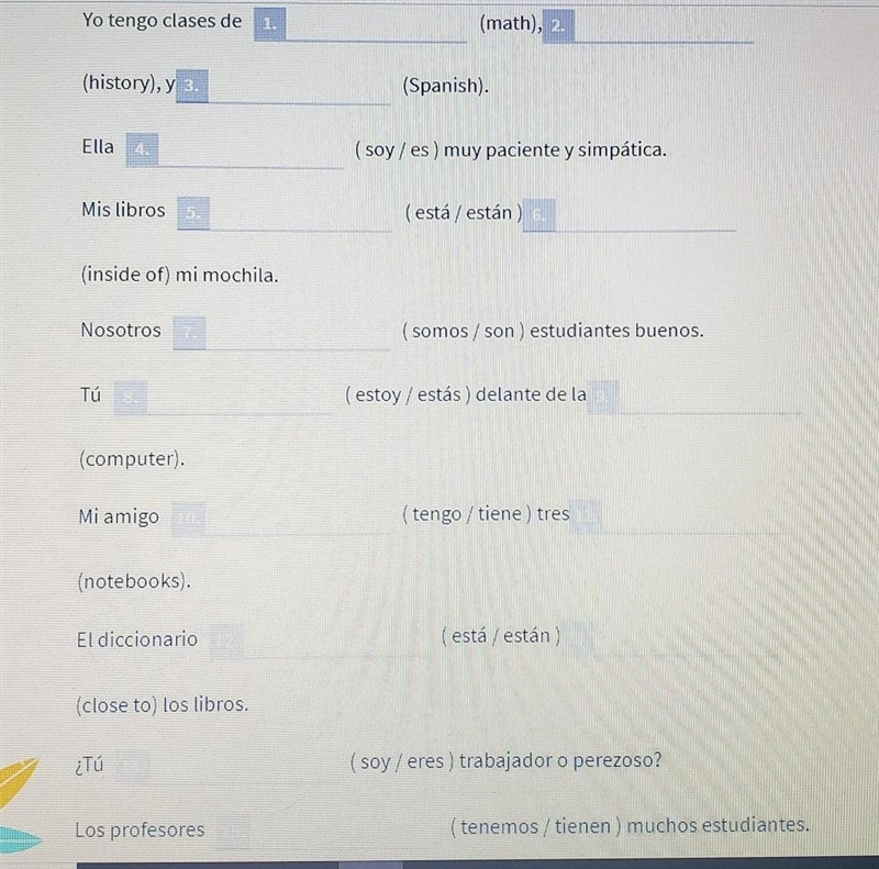 For each space below, you will either translate the word into spanish or choose the-example-1