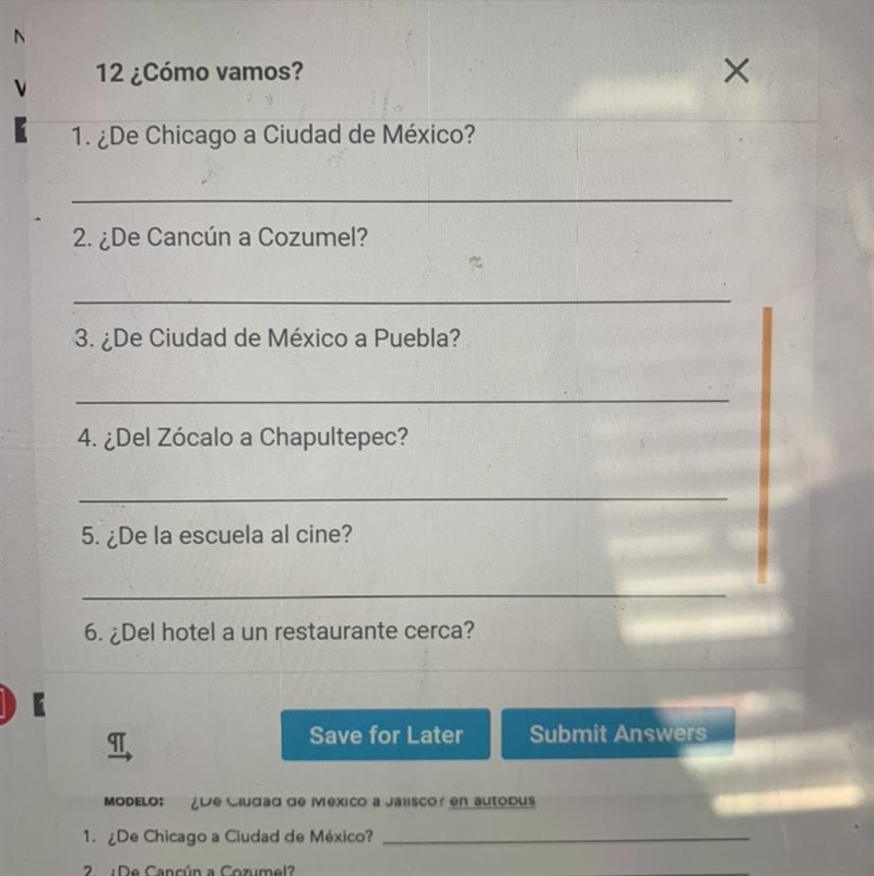 How would you travel from one place to another? Write a mode of transportation that-example-1