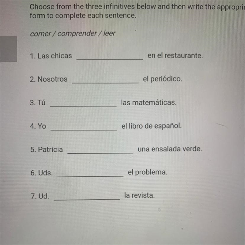 Choose from the three infinitives below and then write the appropriate verb form to-example-1