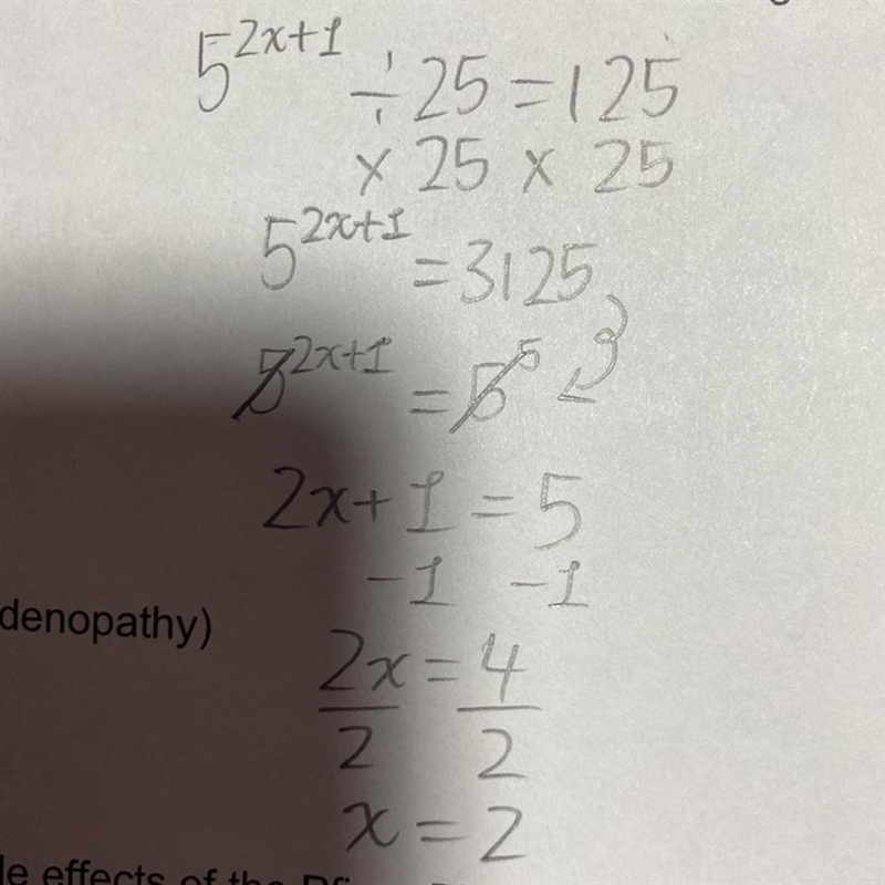 Pls help {5}^(2x + 1) / 25 = 125 ​-example-1