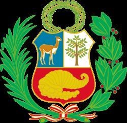 What is on the Peruvian coat of arms? a sun, a llama, and a pyramid a tree, a cornucopia-example-1