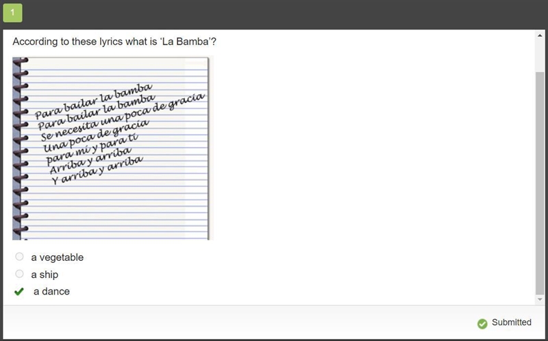 For as long as Jaime can remember his mother has always loved to sing "La Bamba-example-1