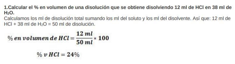 Cuál es el % en volumen de una disolución Que de octine disolviendo 12 ml de HCI en-example-1