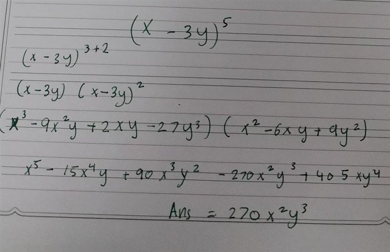 Expand completely the function (x-3y)^5 using binomial theorem. Hence what is the-example-1