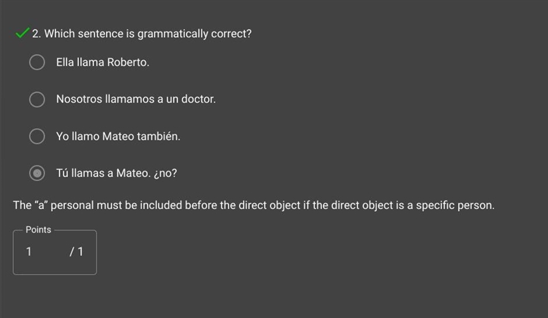 Which sentence is grammatically correct? Yo llamo Mateo también. Ella llama Roberto-example-1