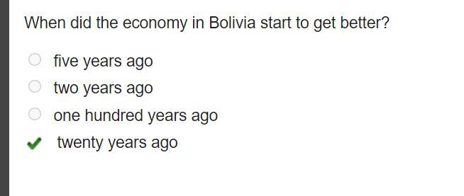 When did the economy in Bolivia start to get better? five years ago two years ago-example-1