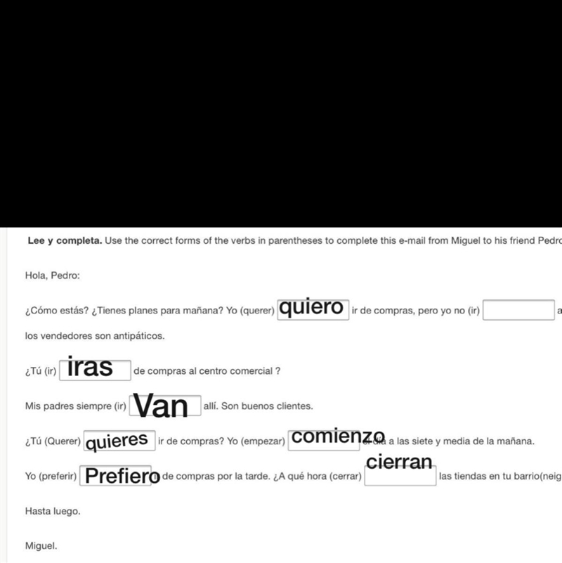 Spanish work please help For the first on the answear choices are tienen que comprar-example-1