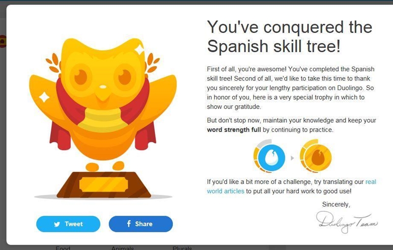 Can someone give me a picture of Spanish duolingo complete please I need it by Monday-example-1