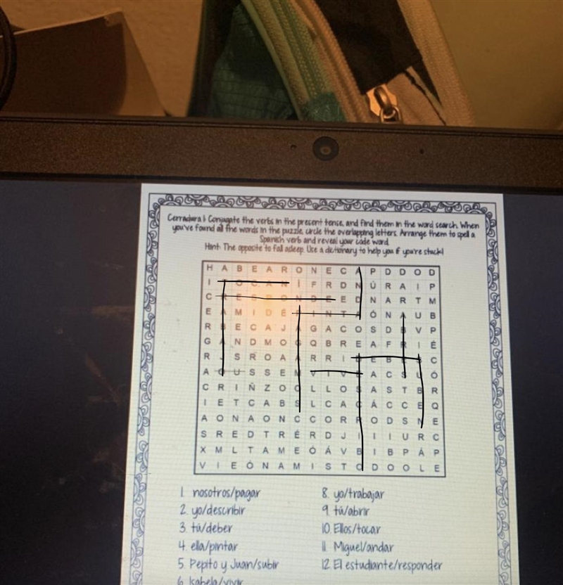 Cerradural Conjugate the verbs in the present tense, and find them in the word search-example-1