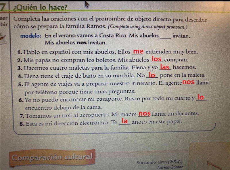 ZlQuién lo hace? Leer Completa las oraciones con el pronombre de objeto directo para-example-1