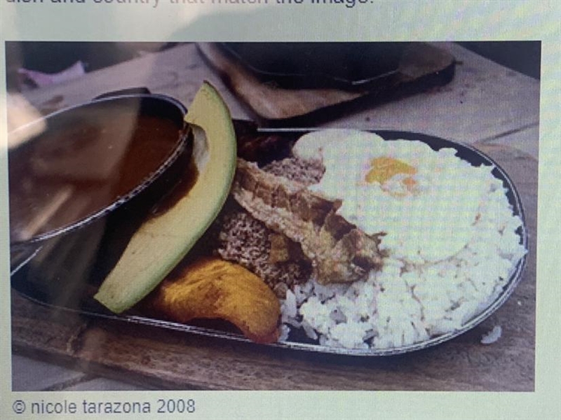 Look at the image and choose the option with the correct dish and country that match-example-1