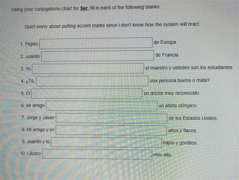 Fill in blanks with ser conjunctions-example-1