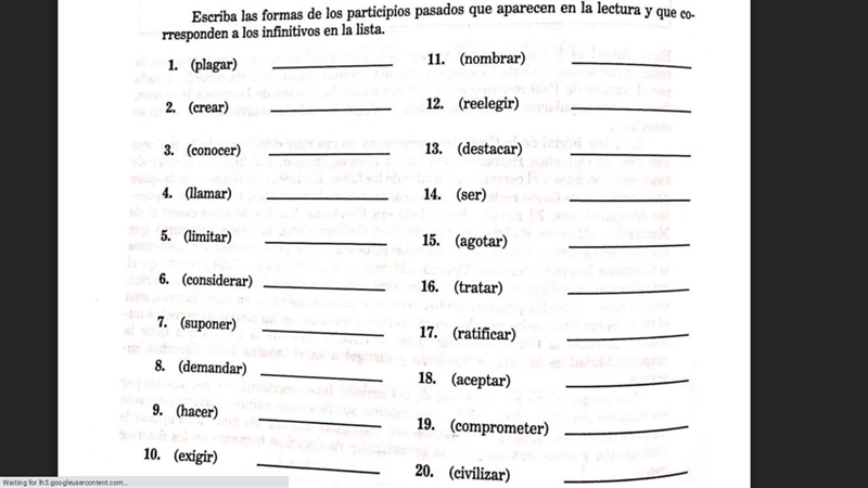 Spanish homework participios pasados just write answer-example-1