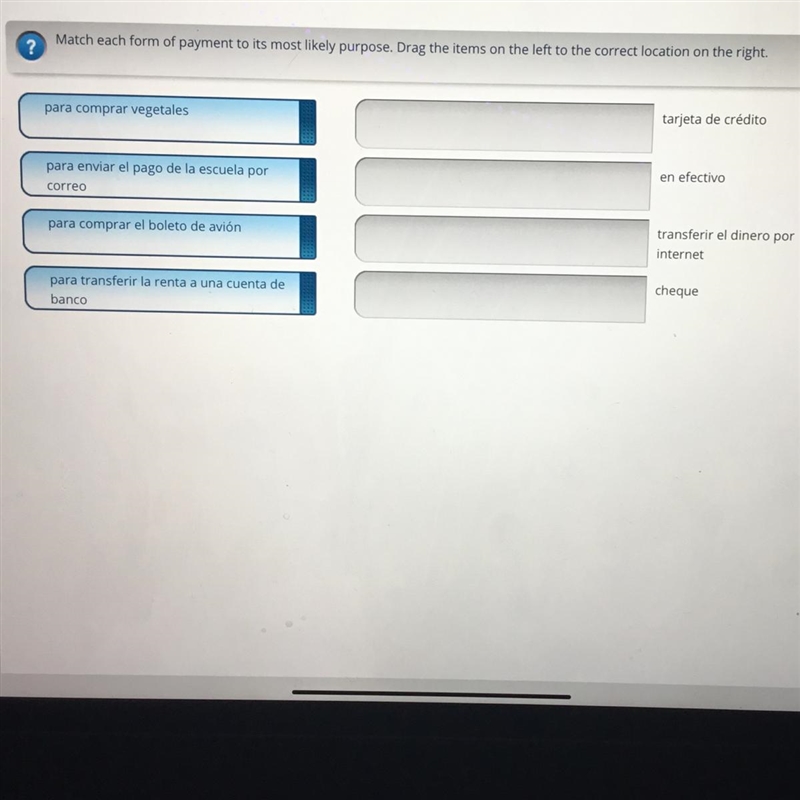 ? Match each form of payment to its most likely purpose. Drag the items on the left-example-1