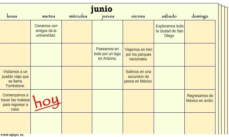 Lee el calendario y contesta la pregunta. ¿Cuándo cenaron con sus amigos? Hace un-example-1