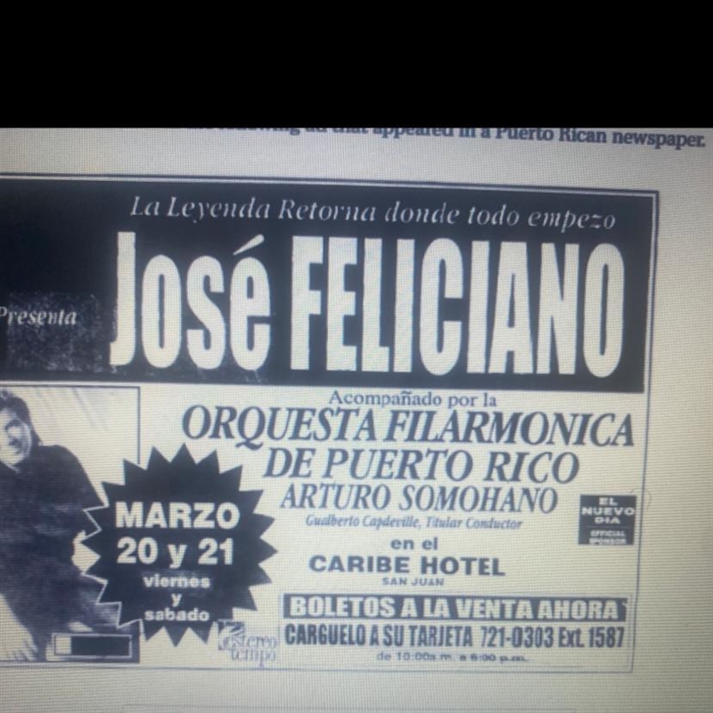 1. Nombre del cantante 2. Fechas de su espectáculo 3. Or quests que lo va a acompañar-example-1