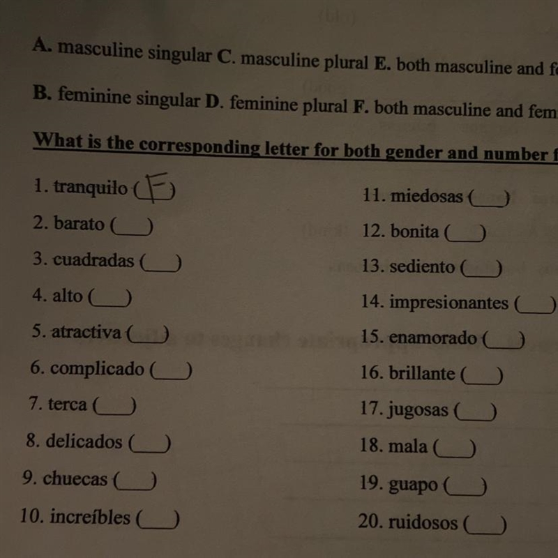 What is the corresponding letter for both gender and saber for the following examples-example-1