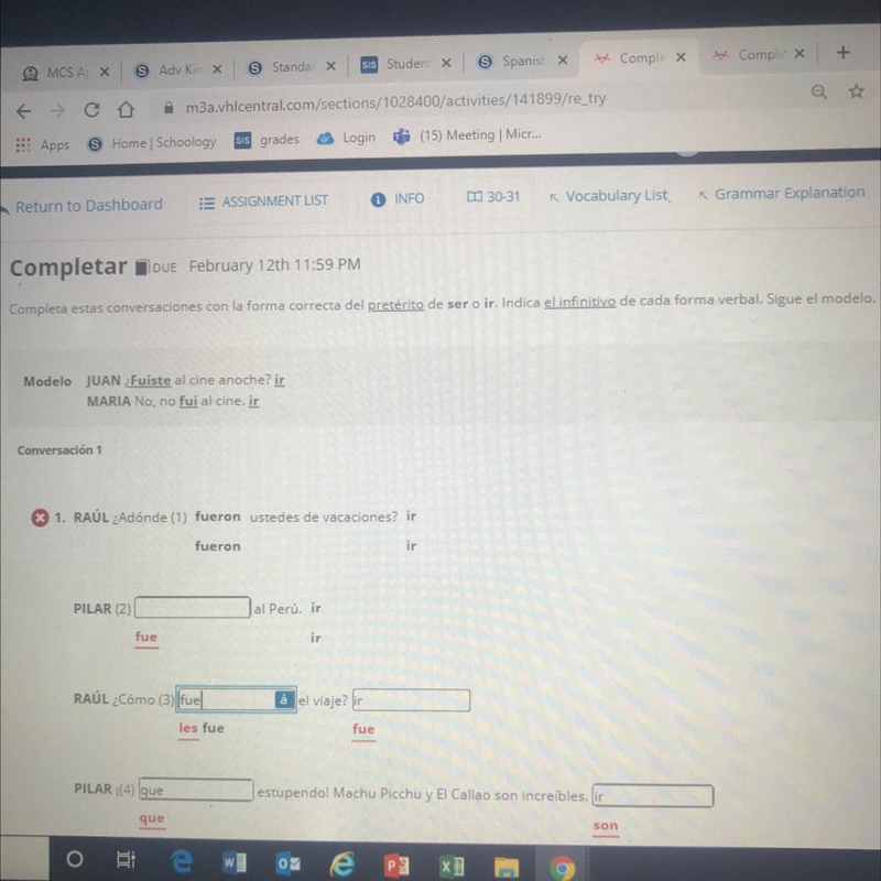 Spanish Please help! Completa estas conversaciones con la forma correcta del pret-example-1