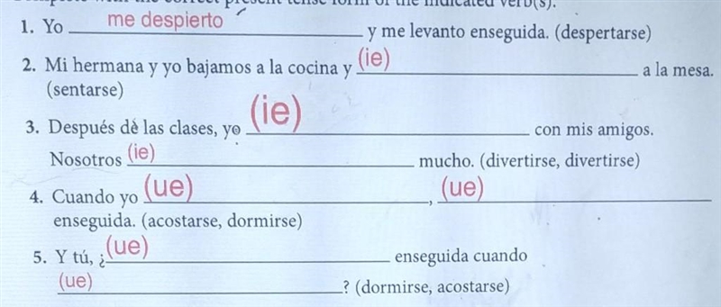 I need help with this asap complete with the correct present tense form of the indicated-example-1