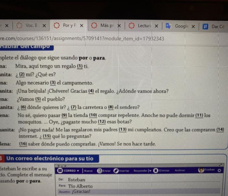 Part 3. I must choose “por” or “para” for each question. May I please have some help-example-1