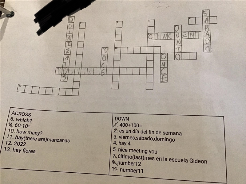 Hey everyone can someone help me with this Spanish crossword puzzle? Please give me-example-1