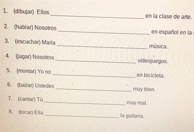 Write the verbs in present tense in the appropriate form, with correct endings. Please-example-1