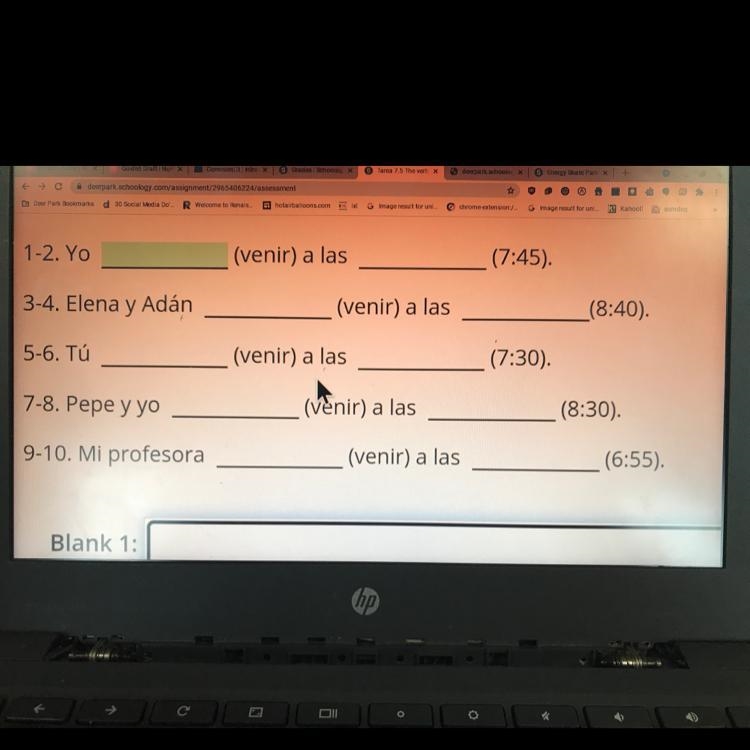 Use the correct form of venir in the first blank and the time given in the second-example-1