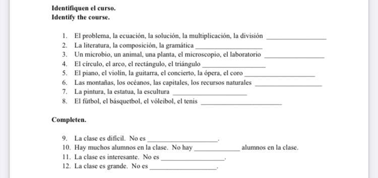 Identifiquen el curso. Identify the course. 1. El problema, la ecuación, la soluci-example-1