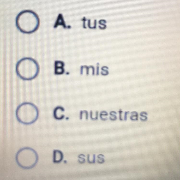 Llene el espacio con el adjetivo posesivo correcto. Note la pista (clue) entre par-example-1