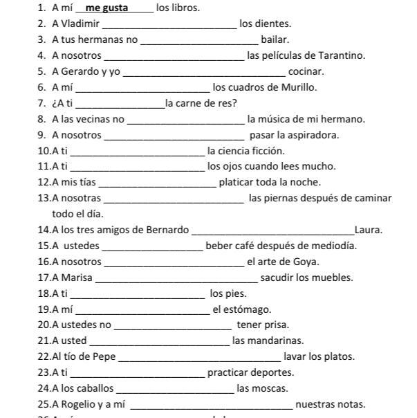 "Gustar" Verb Practice Use gustar and the proper pronoun to form the correct-example-1