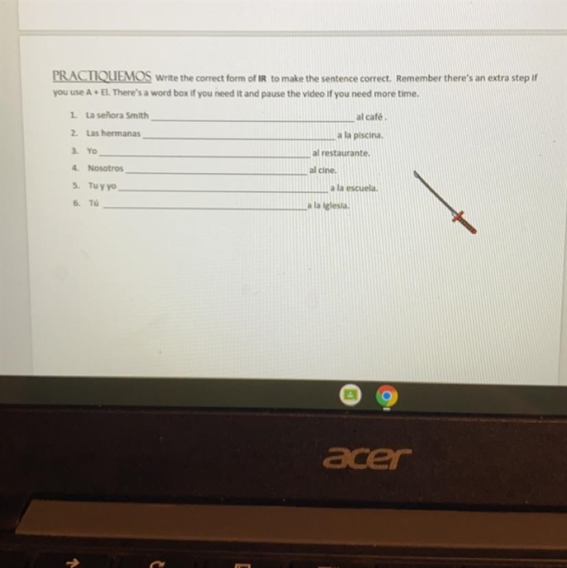 Write the correct form of IR to make the sentences correct.-example-1