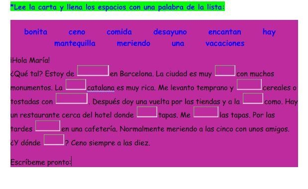 *Lee la carta y llena los espacios con una palabra de la lista: bonita ceno comida-example-1