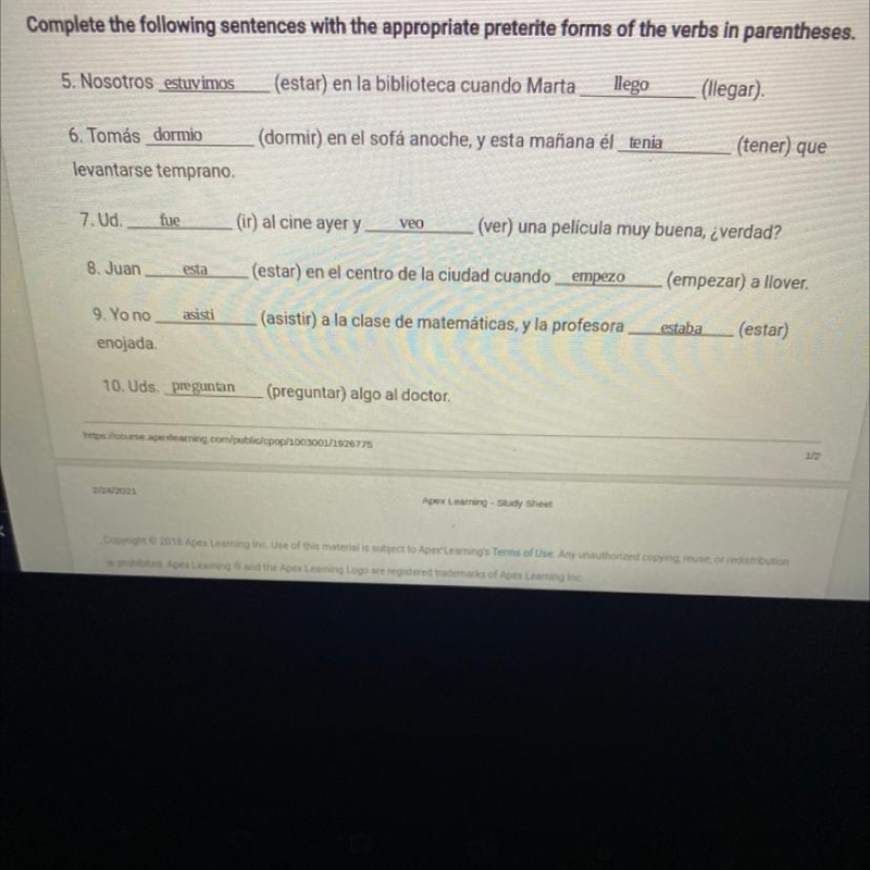 Can someone check to make sure these are the correct preterite forms? Sorry if it-example-1