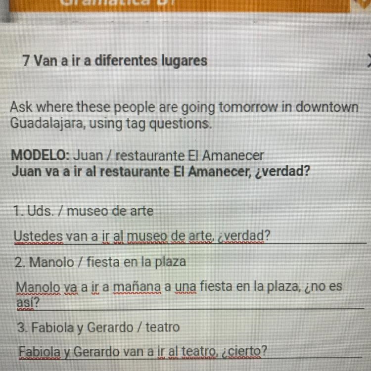 “Ask where these people are going tomorrow in downtown Guadalajara, Using tag questions-example-1