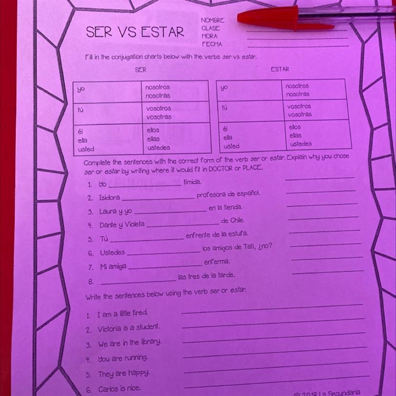 Ser vs Estar worksheet (picture)-example-1