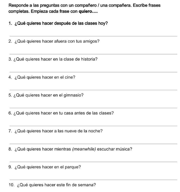 Responde a las preguntas con in companero/una companera. Escribe frases completas-example-1